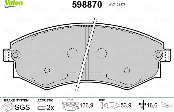 Valeo 598870 - Əyləc altlığı dəsti, əyləc diski furqanavto.az