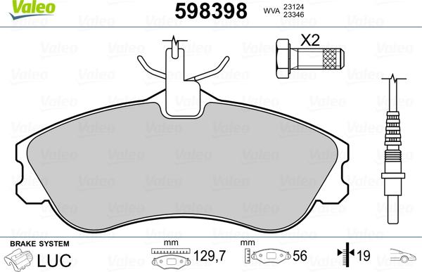 Valeo 598398 - Əyləc altlığı dəsti, əyləc diski furqanavto.az