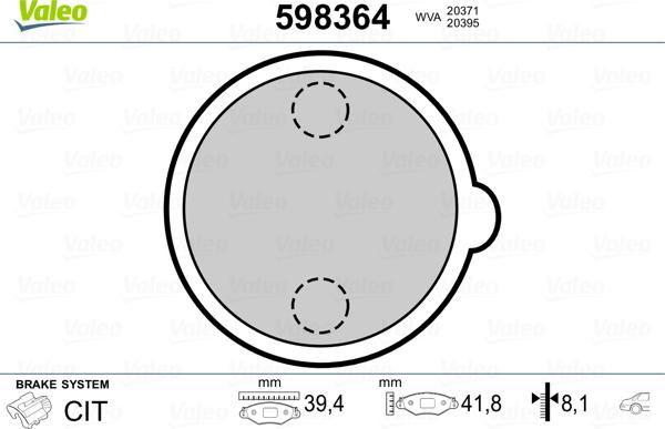 Valeo 598364 - Əyləc altlığı dəsti, diskli dayanacaq əyləci furqanavto.az