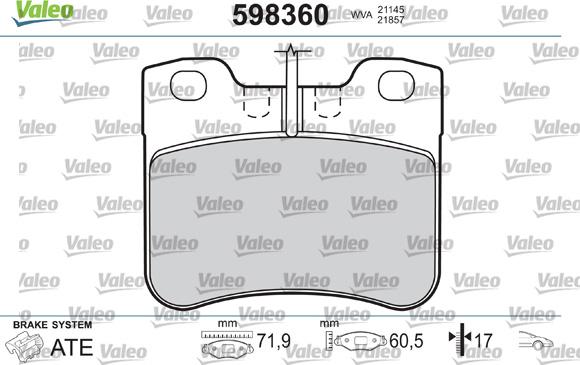 Valeo 598360 - Əyləc altlığı dəsti, əyləc diski furqanavto.az