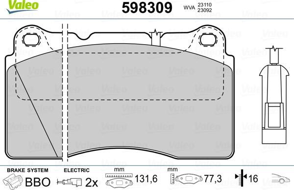 Valeo 598309 - Əyləc altlığı dəsti, əyləc diski furqanavto.az