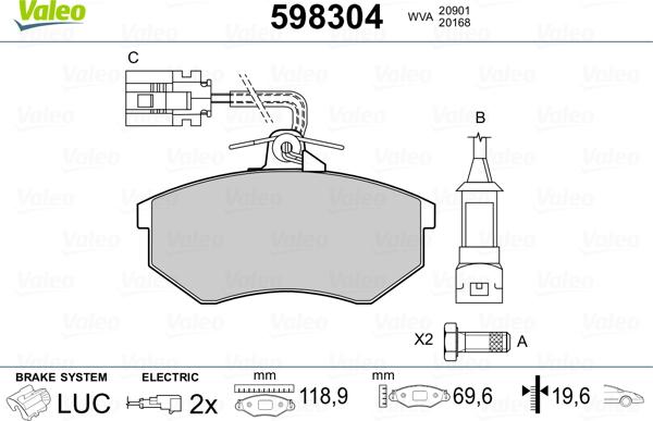 Valeo 598304 - Əyləc altlığı dəsti, əyləc diski www.furqanavto.az