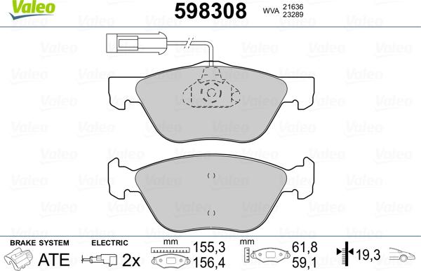 Valeo 598308 - Əyləc altlığı dəsti, əyləc diski furqanavto.az