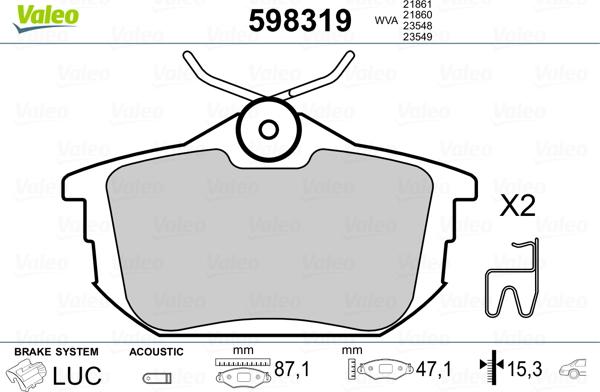 Valeo 598319 - Əyləc altlığı dəsti, əyləc diski furqanavto.az