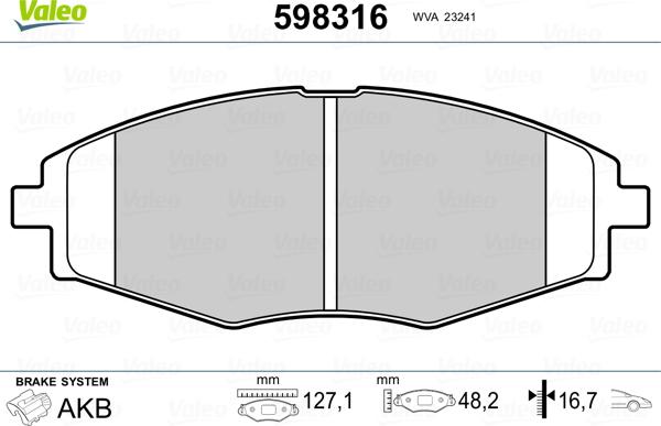 Valeo 598316 - Əyləc altlığı dəsti, əyləc diski www.furqanavto.az