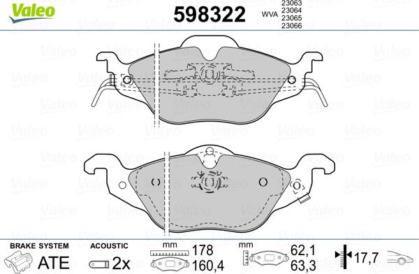 Valeo 598322 - Əyləc altlığı dəsti, əyləc diski furqanavto.az