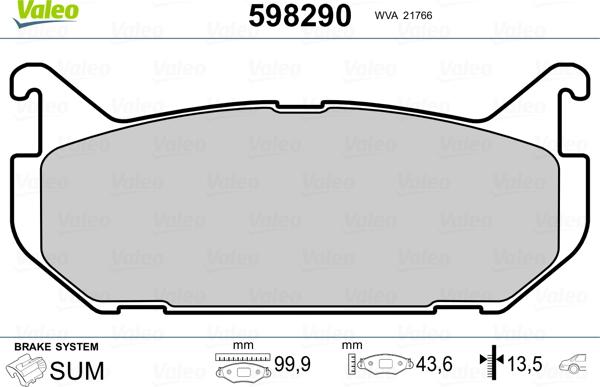 Valeo 598290 - Əyləc altlığı dəsti, əyləc diski www.furqanavto.az