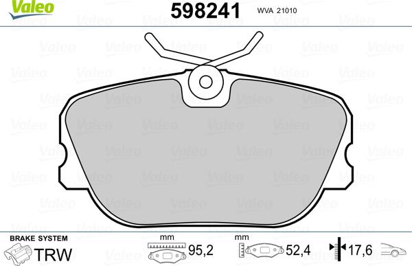 Valeo 598241 - Əyləc altlığı dəsti, əyləc diski furqanavto.az