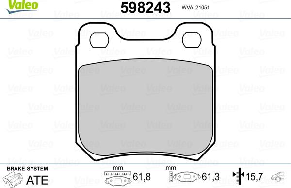 Valeo 598243 - Əyləc altlığı dəsti, əyləc diski www.furqanavto.az