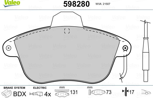 Valeo 598280 - Əyləc altlığı dəsti, əyləc diski furqanavto.az