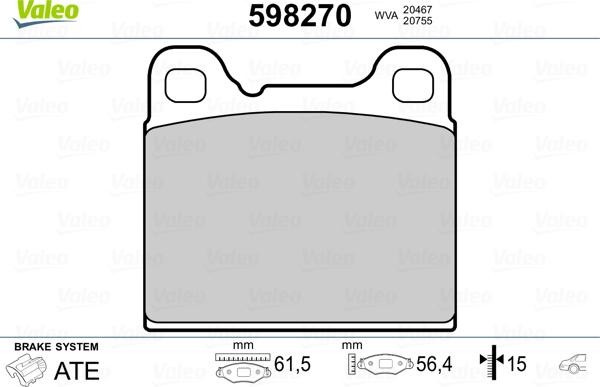 Valeo 598270 - Əyləc altlığı dəsti, əyləc diski www.furqanavto.az