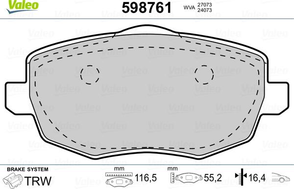 Valeo 598761 - Əyləc altlığı dəsti, əyləc diski furqanavto.az