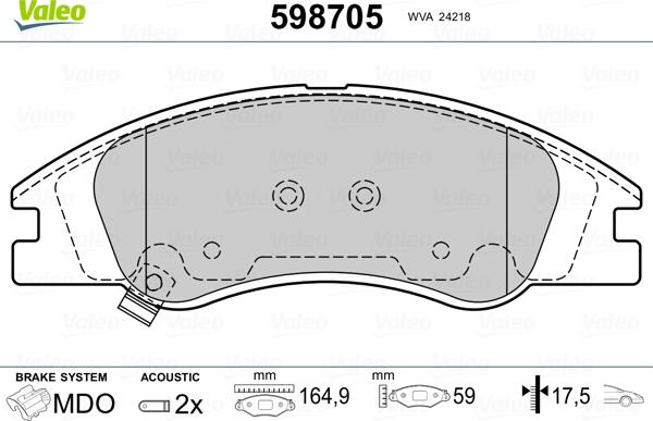 Valeo 598705 - Əyləc altlığı dəsti, əyləc diski furqanavto.az