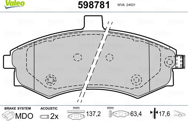 Valeo 598781 - Əyləc altlığı dəsti, əyləc diski furqanavto.az