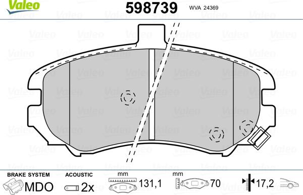 Valeo 598739 - Əyləc altlığı dəsti, əyləc diski furqanavto.az