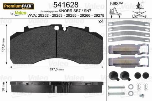 Valeo 541628 - Əyləc altlığı dəsti, əyləc diski furqanavto.az