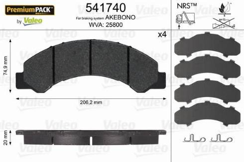 Valeo 541740 - Əyləc altlığı dəsti, əyləc diski furqanavto.az