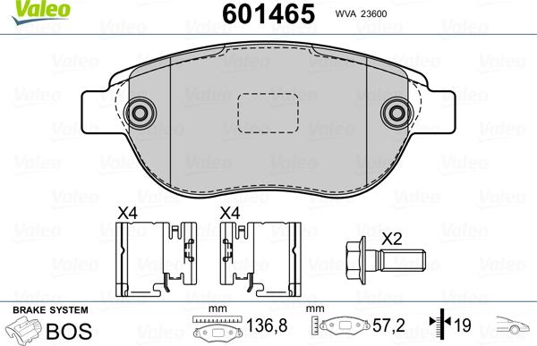 Valeo 601465 - Əyləc altlığı dəsti, əyləc diski furqanavto.az