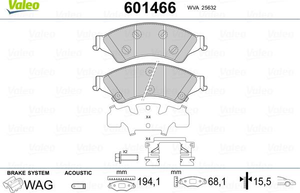 Valeo 601466 - Əyləc altlığı dəsti, əyləc diski furqanavto.az