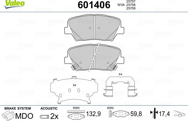 Valeo 601406 - Əyləc altlığı dəsti, əyləc diski www.furqanavto.az