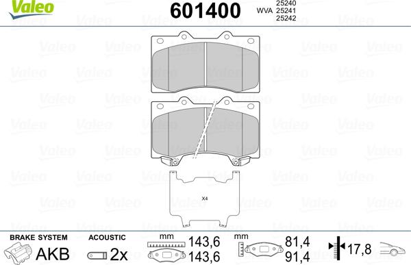 Valeo 601400 - Əyləc altlığı dəsti, əyləc diski furqanavto.az