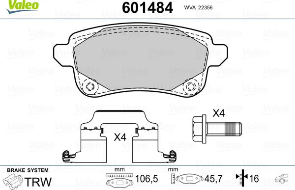 Valeo 601484 - Əyləc altlığı dəsti, əyləc diski furqanavto.az