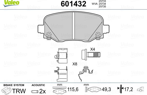 Valeo 601432 - Əyləc altlığı dəsti, əyləc diski furqanavto.az