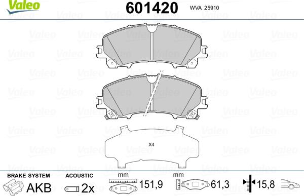 Valeo 601420 - Əyləc altlığı dəsti, əyləc diski furqanavto.az