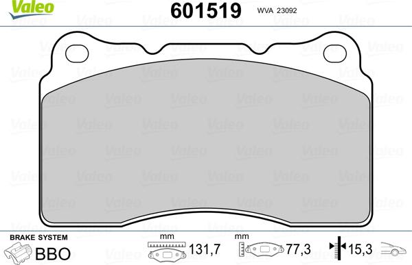 Valeo 601519 - Əyləc altlığı dəsti, əyləc diski furqanavto.az