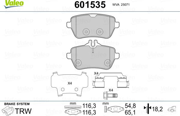 Valeo 601535 - Əyləc altlığı dəsti, əyləc diski furqanavto.az