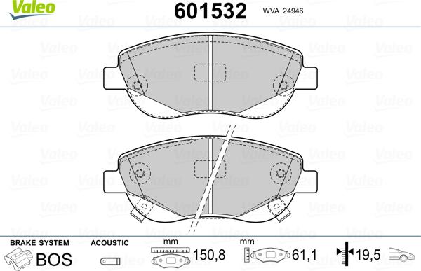 Valeo 601532 - Əyləc altlığı dəsti, əyləc diski furqanavto.az