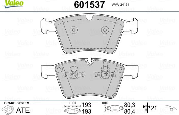 Valeo 601537 - Əyləc altlığı dəsti, əyləc diski furqanavto.az