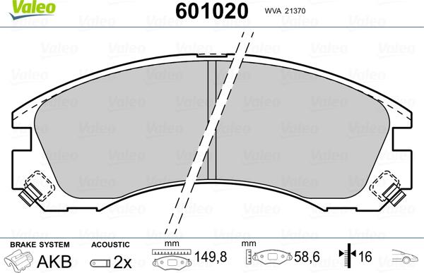 Valeo 601020 - Əyləc altlığı dəsti, əyləc diski www.furqanavto.az