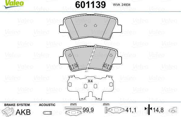 Valeo 601139 - Əyləc altlığı dəsti, əyləc diski www.furqanavto.az