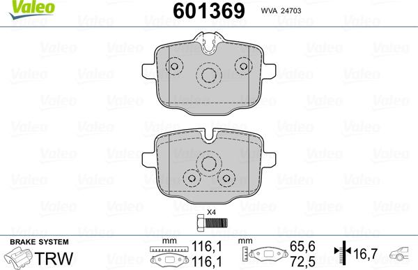 Valeo 601369 - Əyləc altlığı dəsti, əyləc diski furqanavto.az