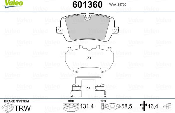 Valeo 601360 - Əyləc altlığı dəsti, əyləc diski furqanavto.az