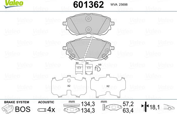 Valeo 601362 - Əyləc altlığı dəsti, əyləc diski www.furqanavto.az