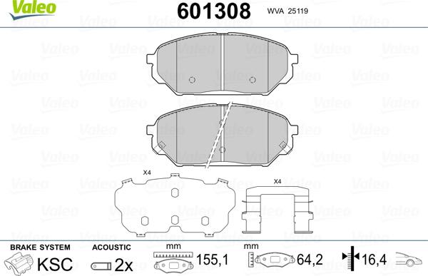 Valeo 601308 - Əyləc altlığı dəsti, əyləc diski furqanavto.az