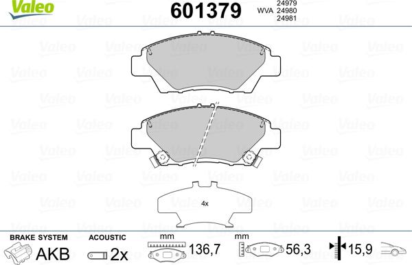 Valeo 601379 - Əyləc altlığı dəsti, əyləc diski furqanavto.az