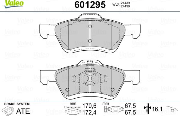 Valeo 601295 - Əyləc altlığı dəsti, əyləc diski furqanavto.az