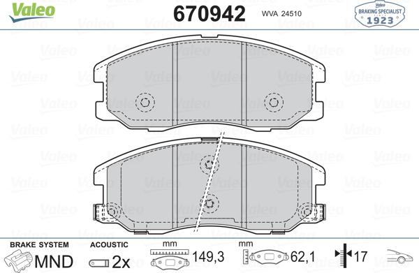 Valeo 670942 - Əyləc altlığı dəsti, əyləc diski furqanavto.az