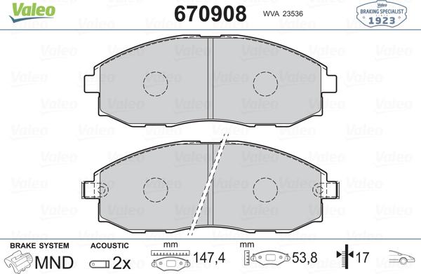 Valeo 670908 - Əyləc altlığı dəsti, əyləc diski furqanavto.az