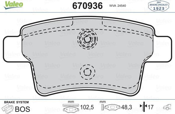 Valeo 670936 - Əyləc altlığı dəsti, əyləc diski furqanavto.az