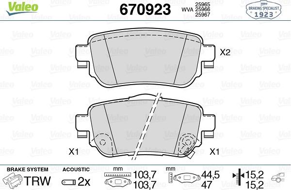 Valeo 670923 - Əyləc altlığı dəsti, əyləc diski furqanavto.az