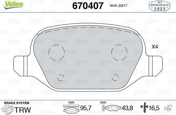 Valeo 670407 - Əyləc altlığı dəsti, əyləc diski furqanavto.az