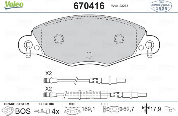 Valeo 670416 - Əyləc altlığı dəsti, əyləc diski furqanavto.az