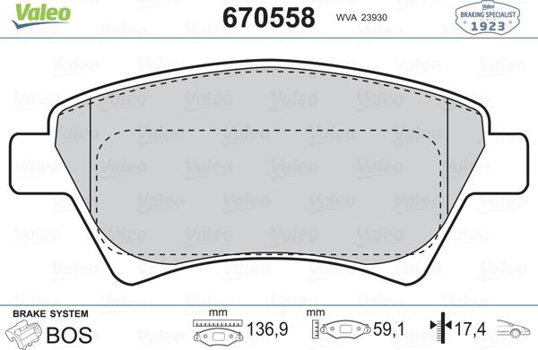 Valeo 670558 - Əyləc altlığı dəsti, əyləc diski furqanavto.az