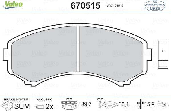 Valeo 670515 - Əyləc altlığı dəsti, əyləc diski furqanavto.az