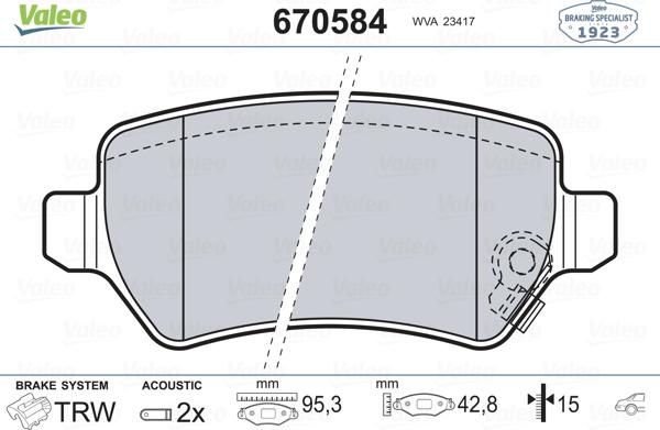 Valeo 670584 - Əyləc altlığı dəsti, əyləc diski furqanavto.az