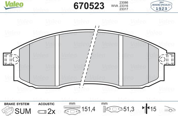 Valeo 670523 - Əyləc altlığı dəsti, əyləc diski furqanavto.az